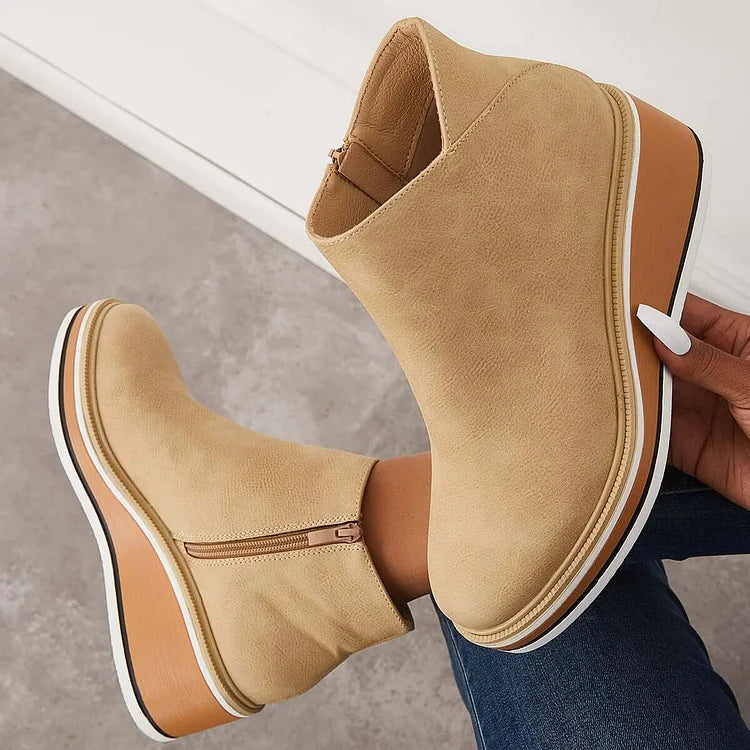 Wedge Ankle Boots Women's with Zip Closure and Chic Design - 2 - Stylewhipped