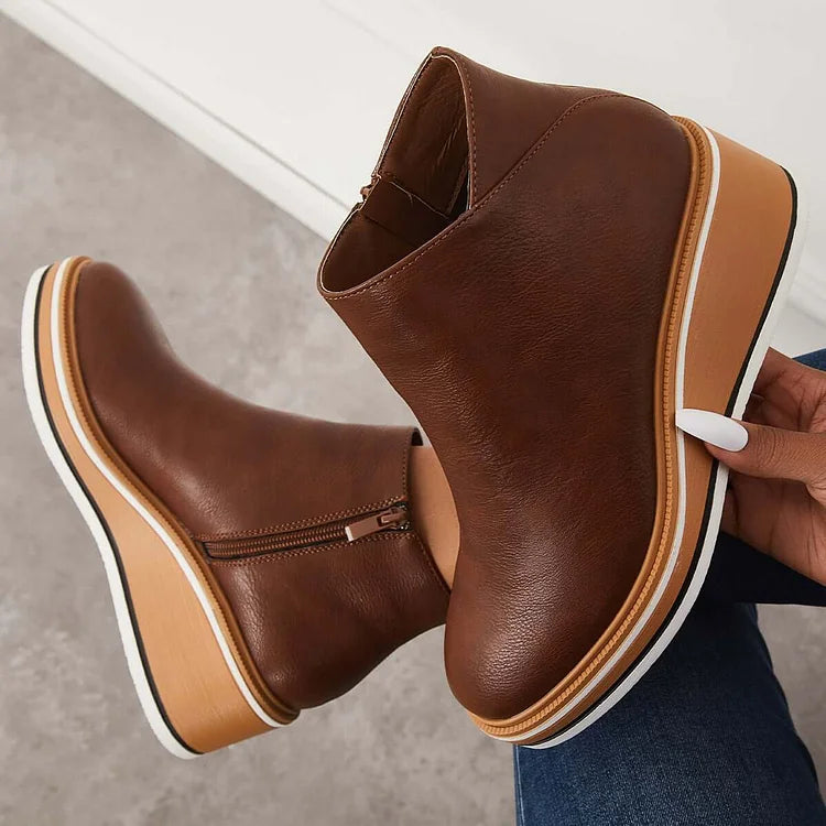 Wedge Ankle Boots Women's with Zip Closure and Chic Design - 3 - Stylewhipped
