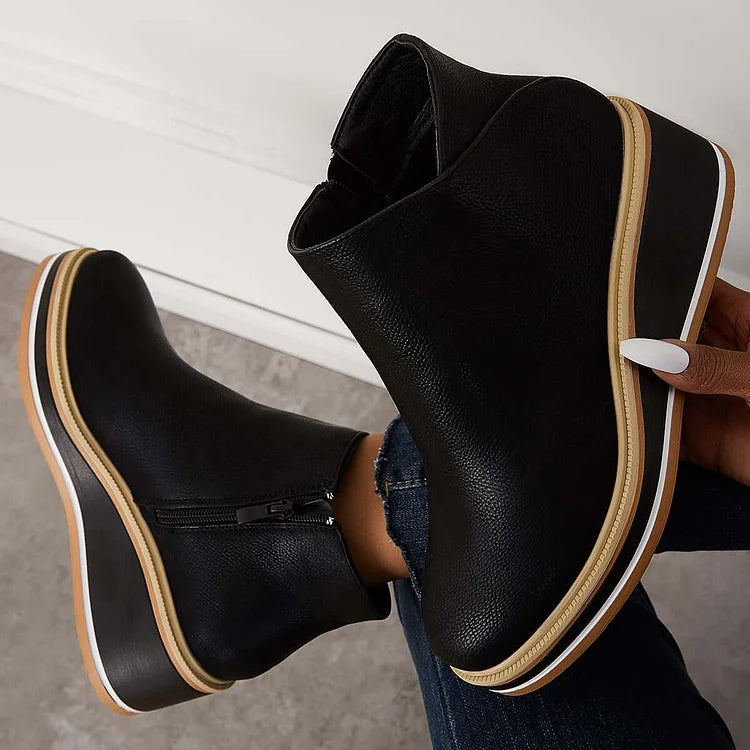 Wedge Ankle Boots Women's with Zip Closure and Chic Design - 4 - Stylewhipped