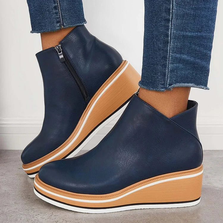 Wedge Ankle Boots Women's with Zip Closure and Chic Design - 5 - Stylewhipped