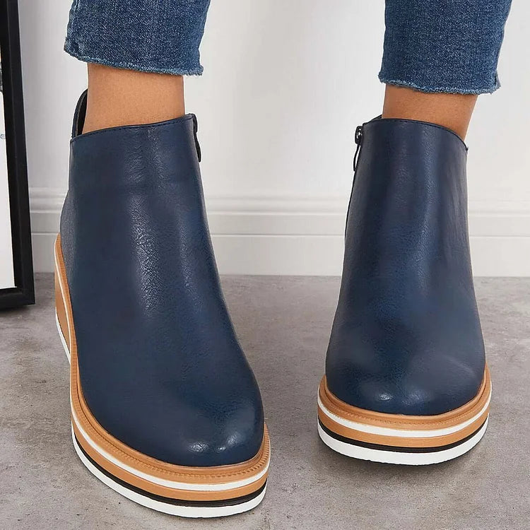 Wedge Ankle Boots Women's with Zip Closure and Chic Design - 6 - Stylewhipped