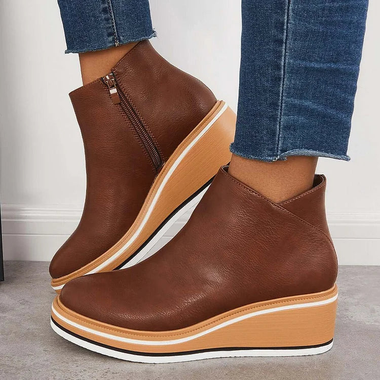 Wedge Ankle Boots Women's with Zip Closure and Chic Design - 11 - Stylewhipped