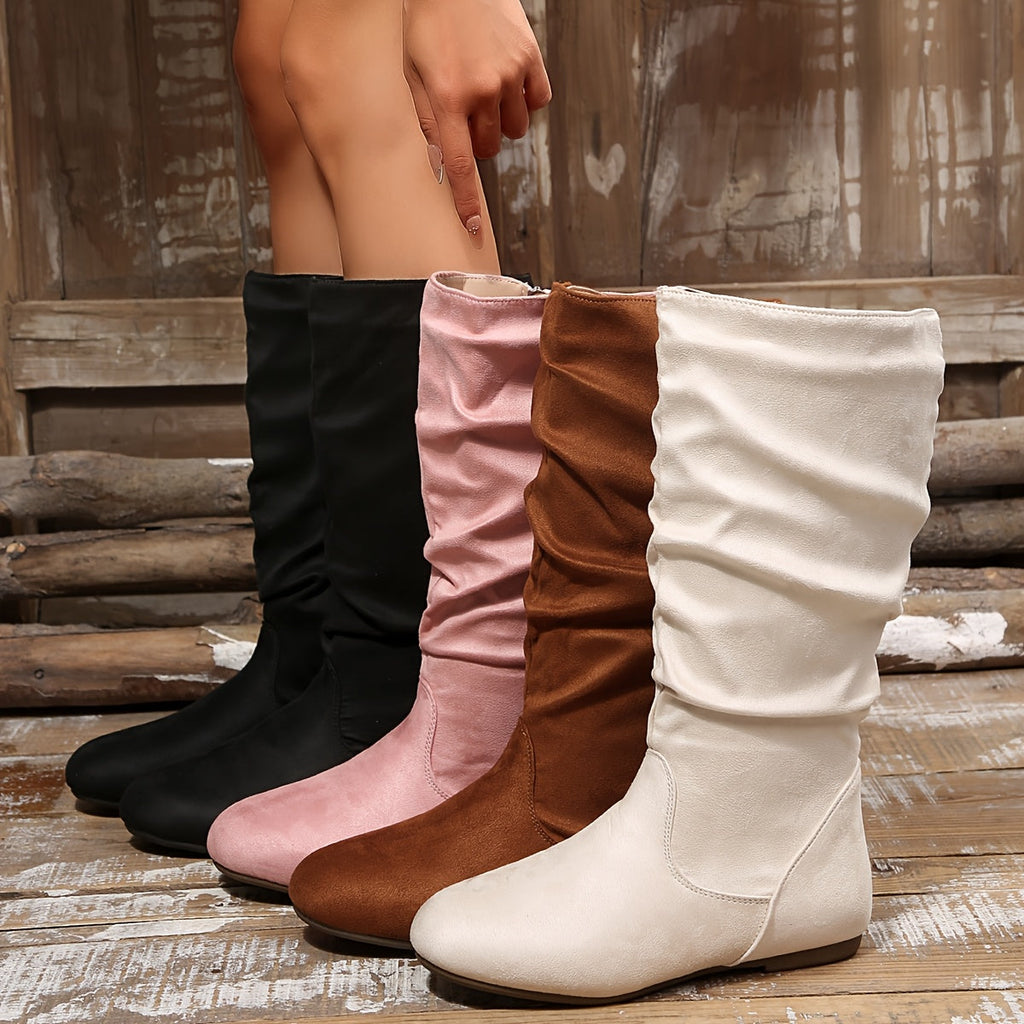 Women's Slouchy Boots with Zip Closure and Flat Heel - 11 - Stylewhipped