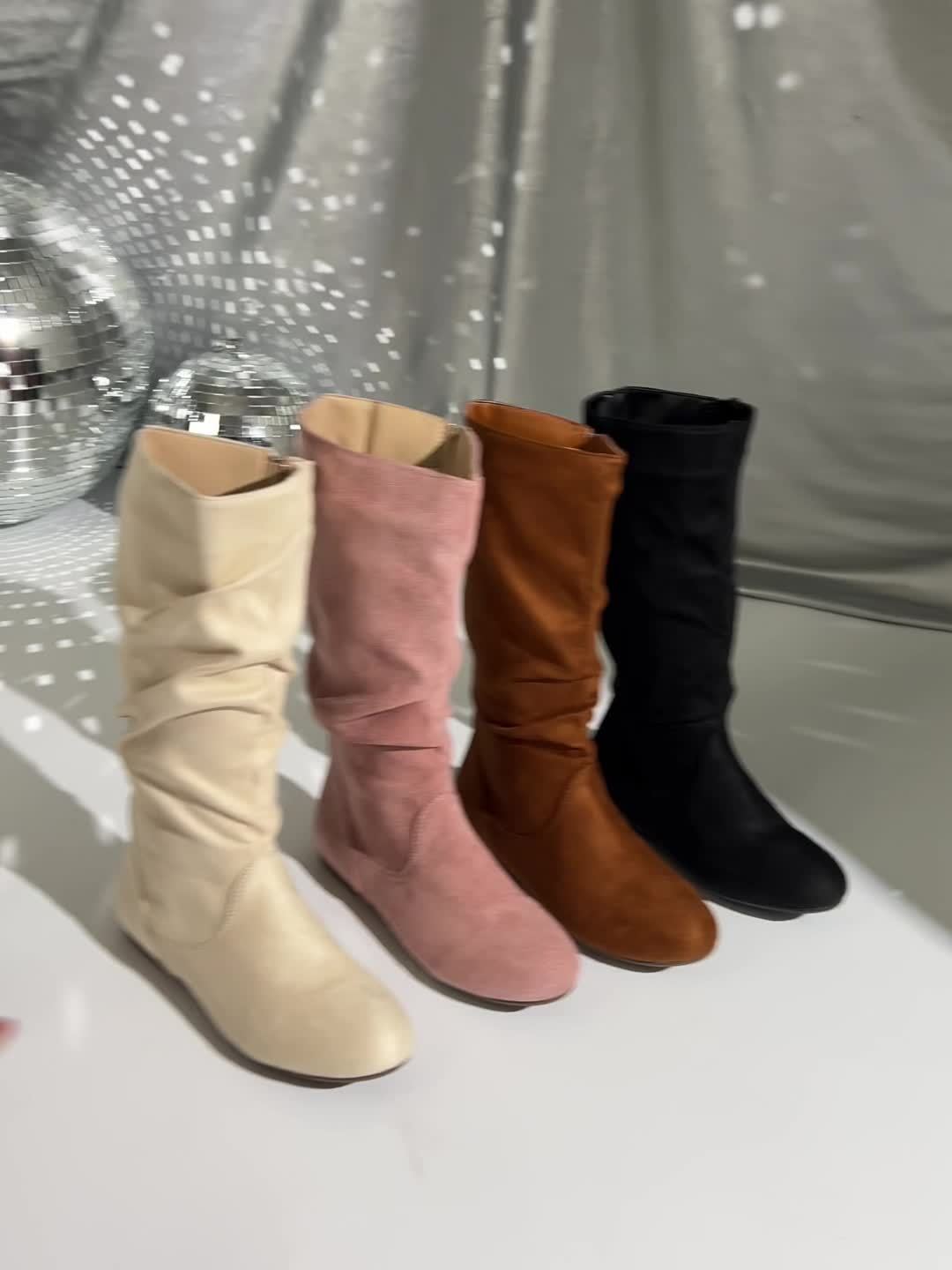 Women's Slouchy Boots with Zip Closure and Flat Heel - 14 - Stylewhipped