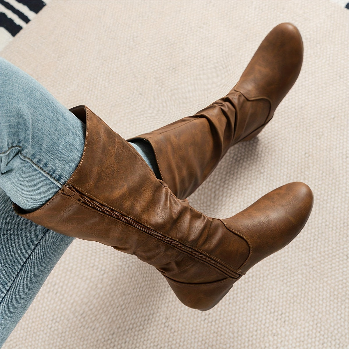 Slouch Boots Women with Zip Closure and Flat Sole - 2 - Stylewhipped