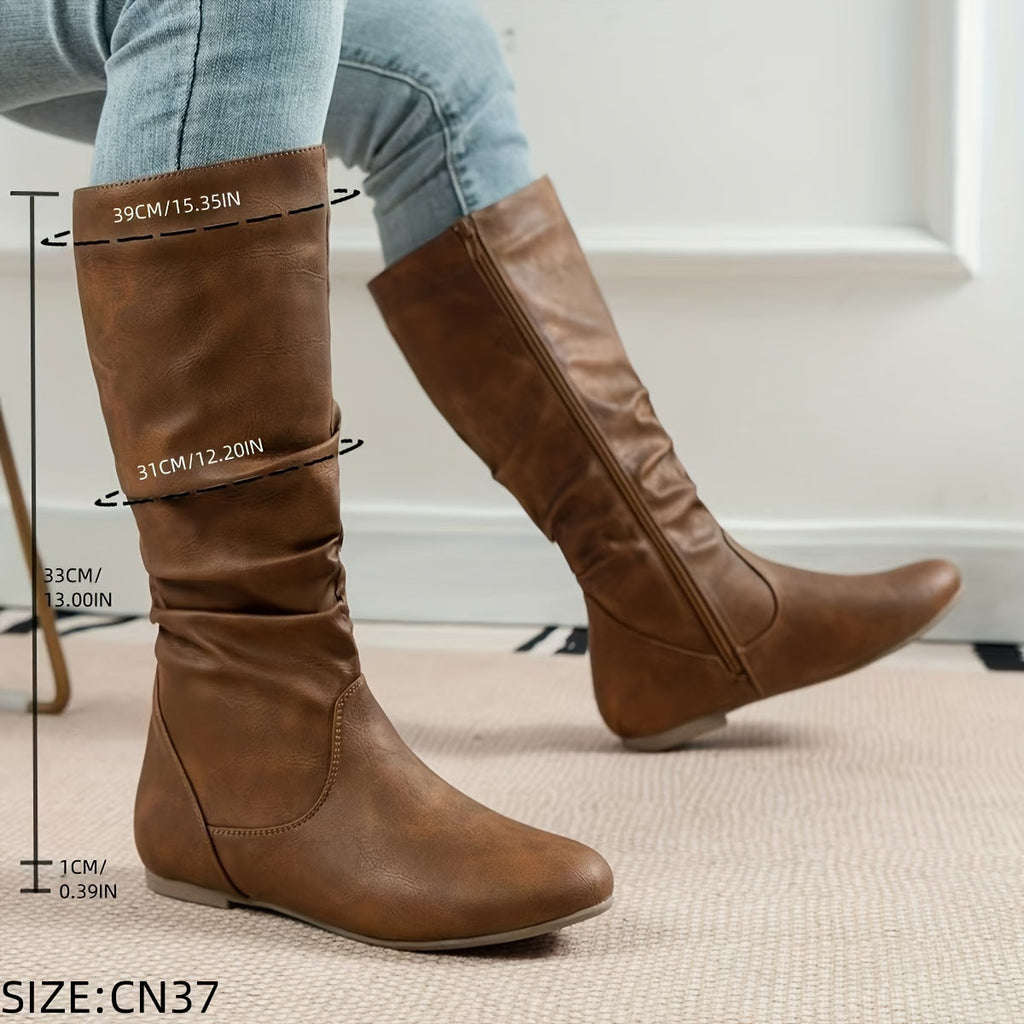 Slouch Boots Women with Zip Closure and Flat Sole - 3 - Stylewhipped