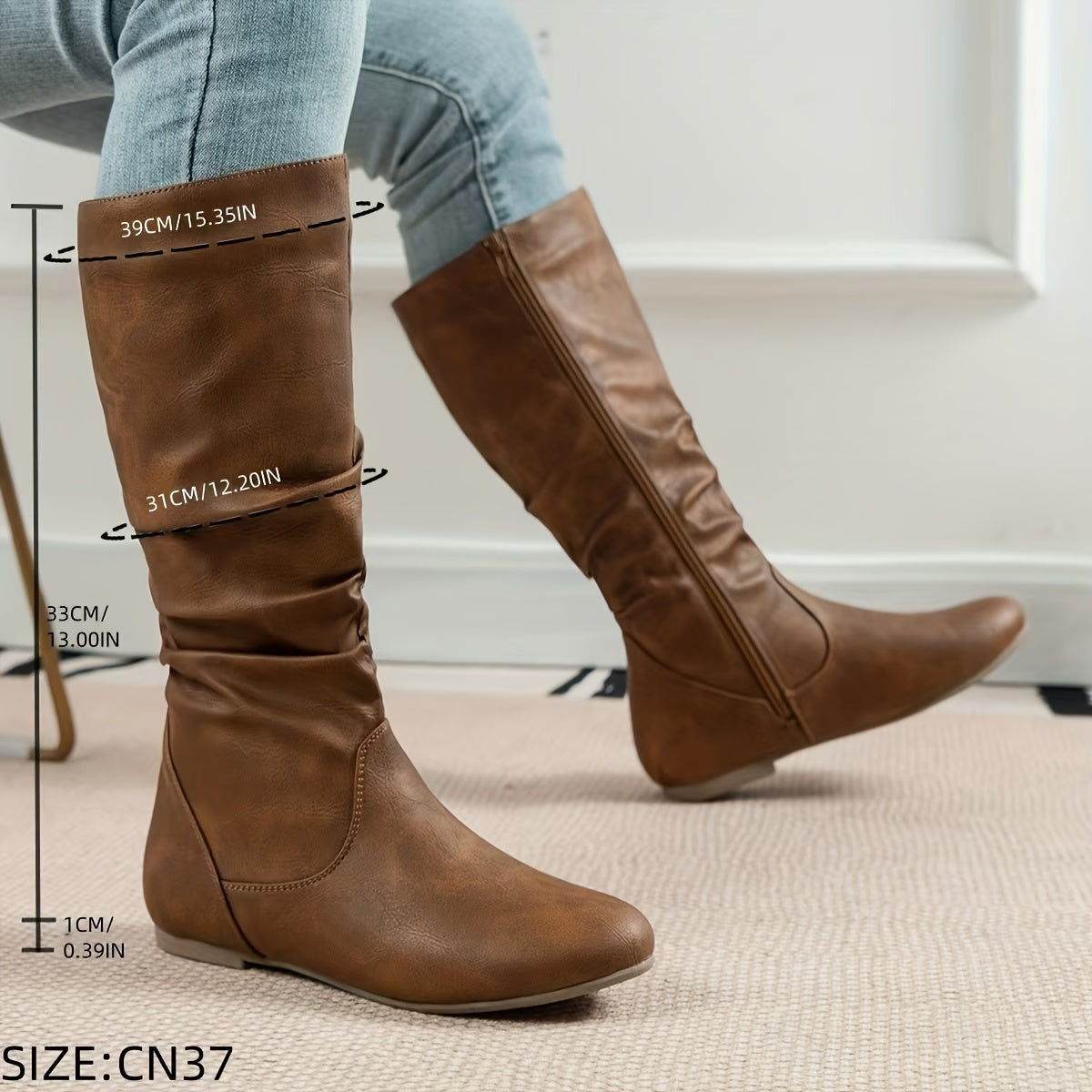 Slouch Boots Women with Zip Closure and Flat Sole - 3 - Stylewhipped