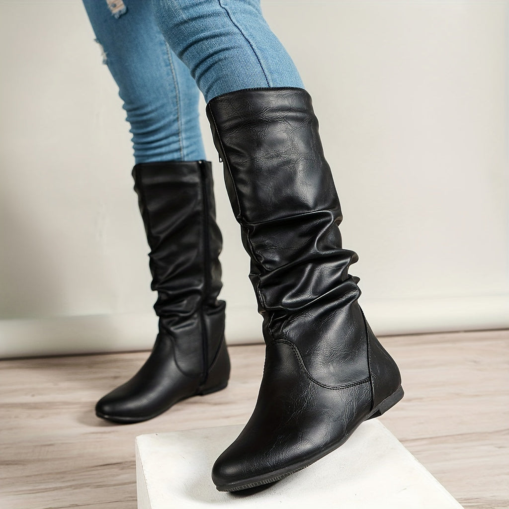 Slouch Boots Women with Zip Closure and Flat Sole - 6 - Stylewhipped
