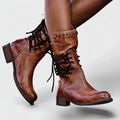 Women's Lace-Up Ankle Boots with Block Heel and Stud Detail - 1 - Stylewhipped