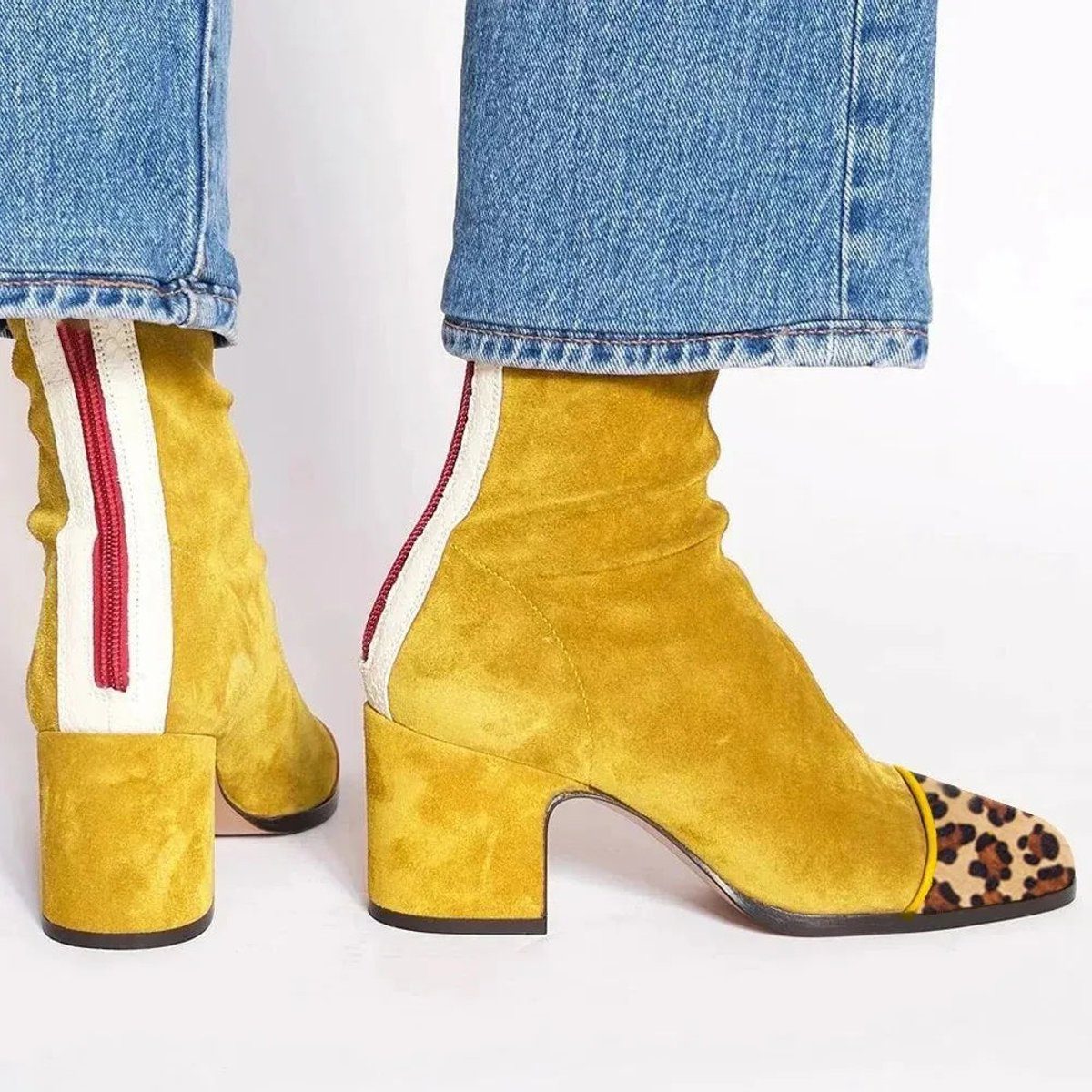 Block Heel Boots for Women with Leopard Print and Zip Detail - 1 - Stylewhipped