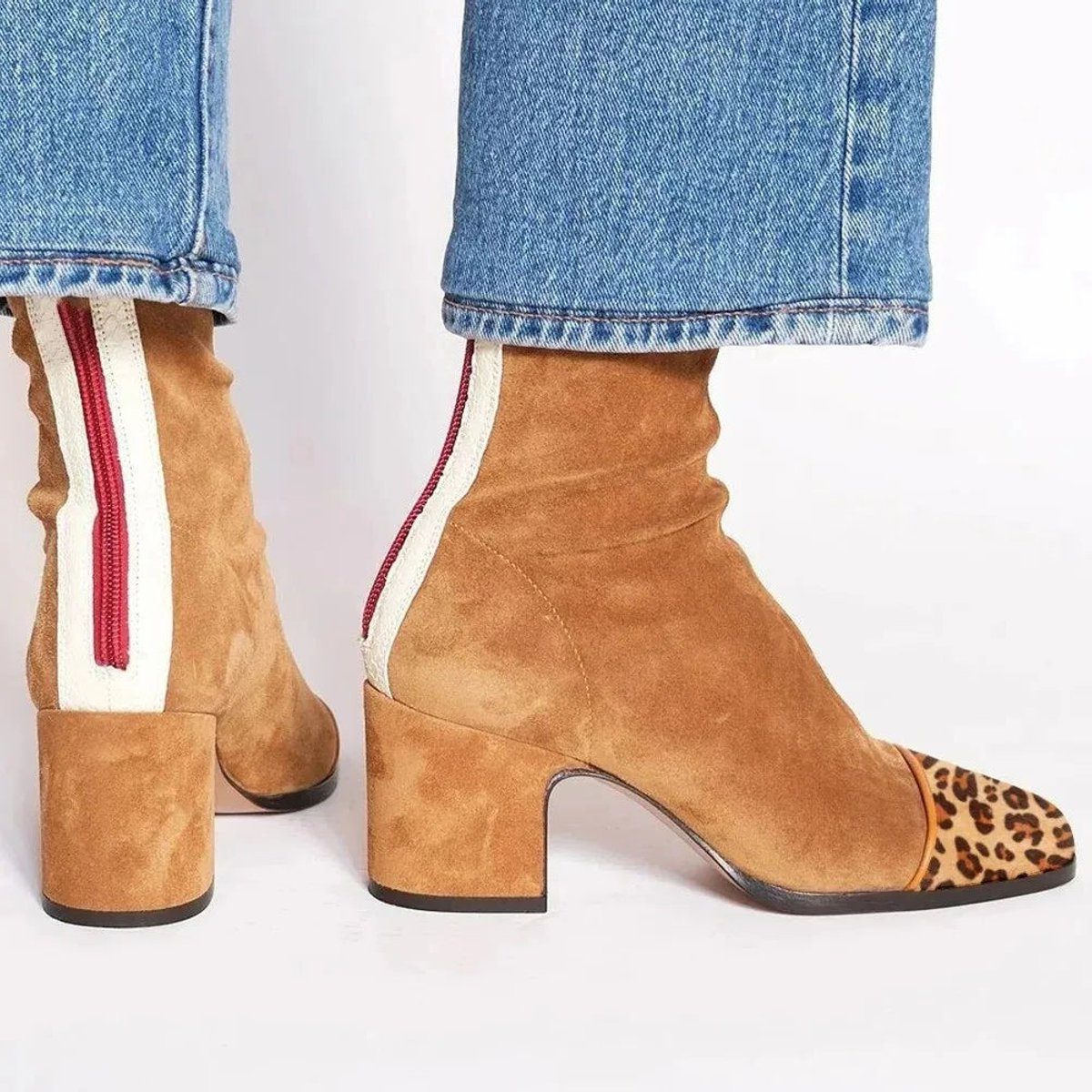 Block Heel Boots for Women with Leopard Print and Zip Detail - 2 - Stylewhipped