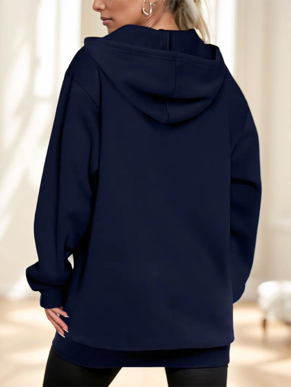 Hooded Zip-Up Women's Longline Hoodie with Pockets - 5 - Stylewhipped