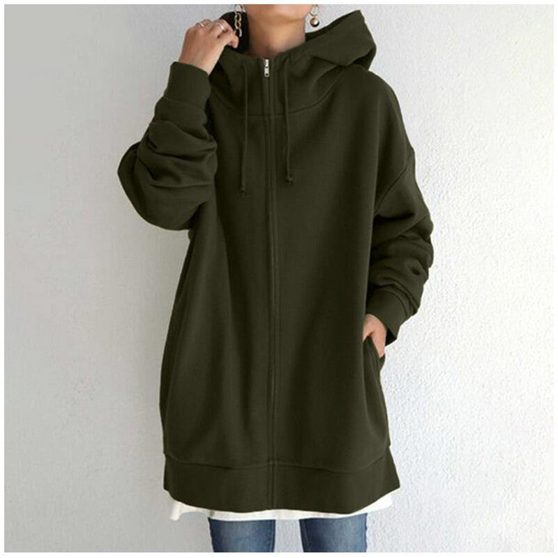 Hooded Zip-Up Hoodie for Women - Oversized Fit with Pockets - 1 - Stylewhipped