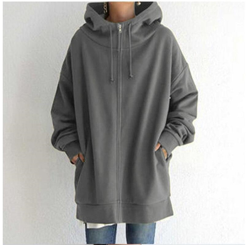 Hooded Zip-Up Hoodie for Women - Oversized Fit with Pockets - 2 - Stylewhipped