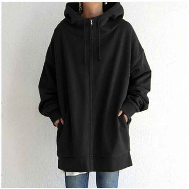 Hooded Zip-Up Hoodie for Women - Oversized Fit with Pockets - 3 - Stylewhipped