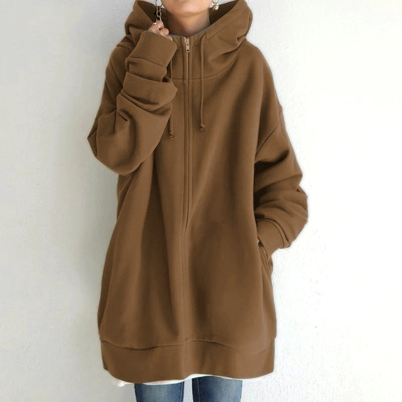 Hooded Zip-Up Hoodie for Women - Oversized Fit with Pockets - 4 - Stylewhipped