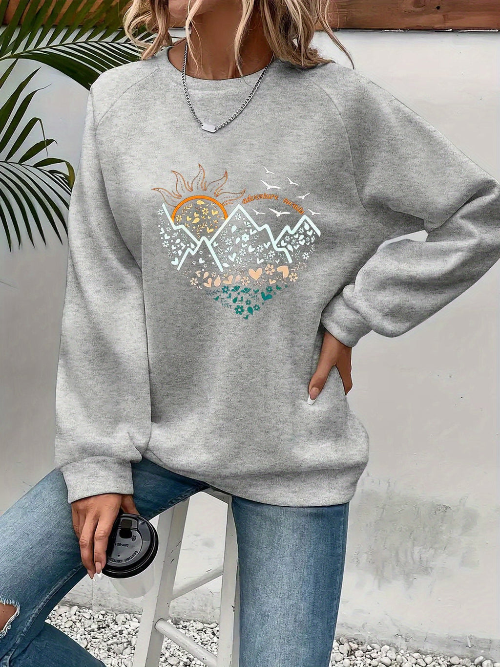 Women's Pullover with Heart Design and Round Neck - 2 - Stylewhipped