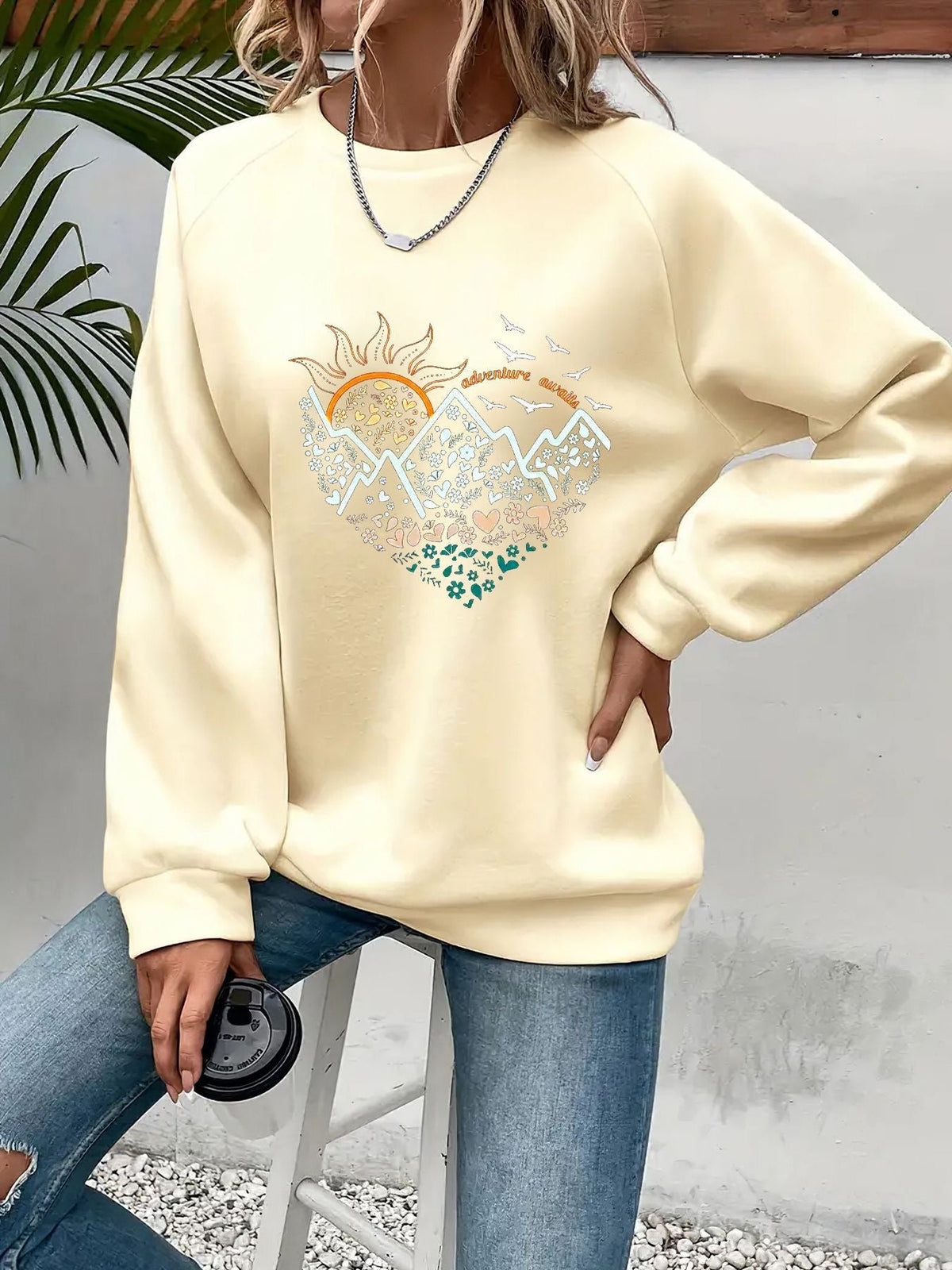 Women's Pullover with Heart Design and Round Neck - 3 - Stylewhipped