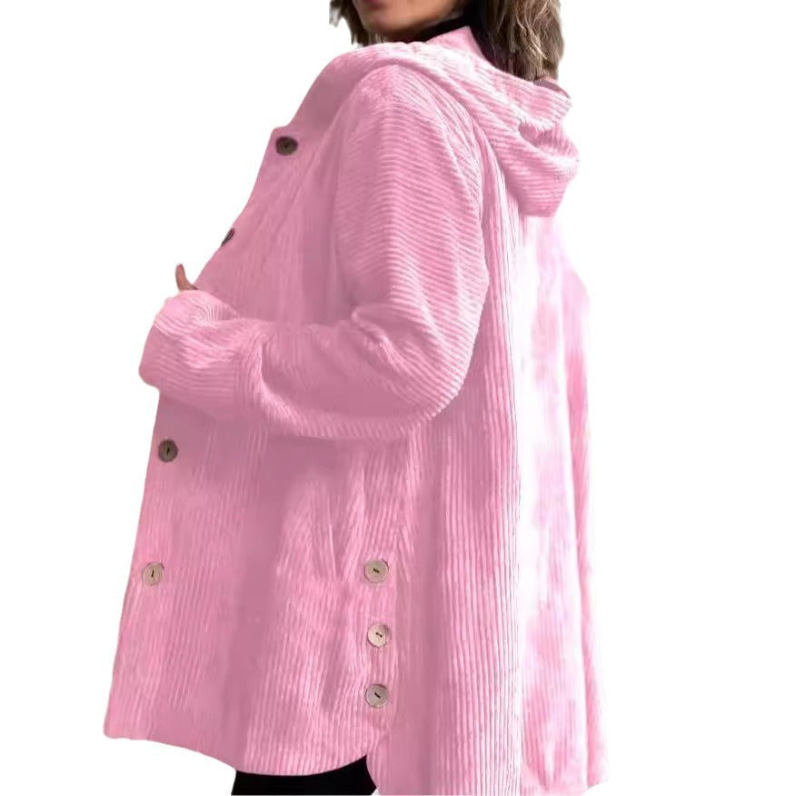 Hooded Women's Jacket with Buttons and Pockets - Casual Chic - 2 - Stylewhipped