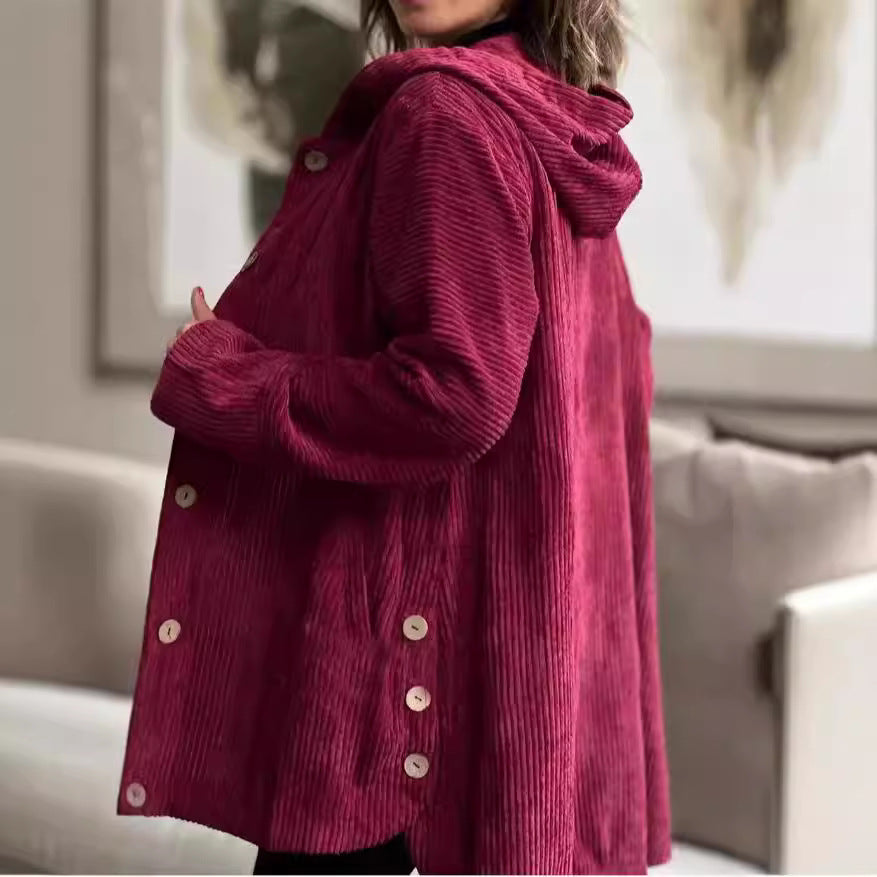 Hooded Women's Jacket with Buttons and Pockets - Casual Chic - 3 - Stylewhipped