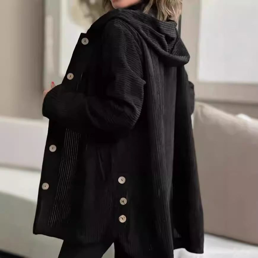 Hooded Women's Jacket with Buttons and Pockets - Casual Chic - 5 - Stylewhipped