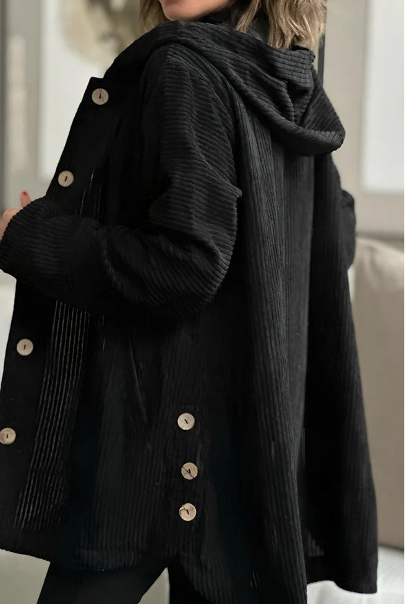 Hooded Women's Jacket with Buttons and Pockets - Casual Chic - 6 - Stylewhipped