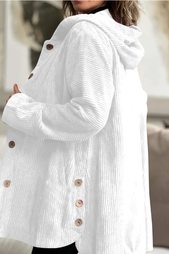 Hooded Women's Jacket with Buttons and Pockets - Casual Chic - 8 - Stylewhipped
