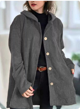 Hooded Women's Jacket with Buttons and Pockets - Casual Chic - 9 - Stylewhipped