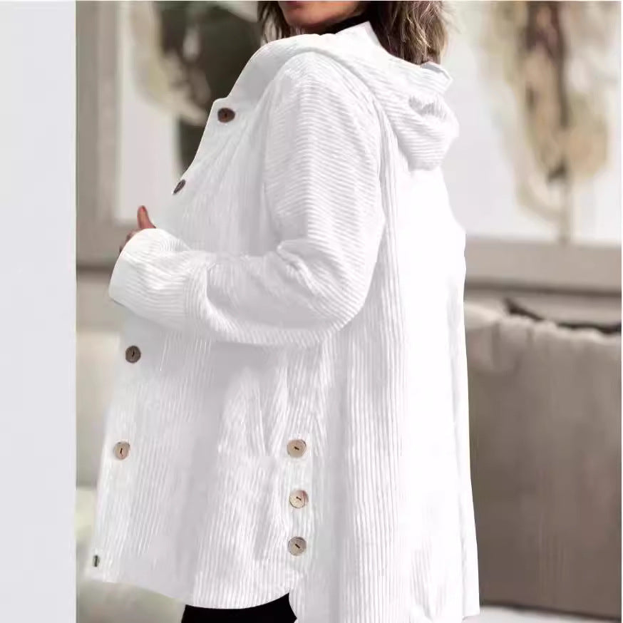 Hooded Women's Jacket with Buttons and Pockets - Casual Chic - 10 - Stylewhipped
