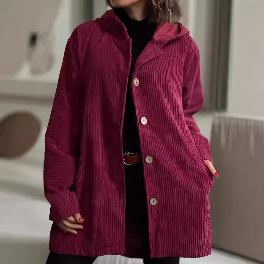 Hooded Women's Jacket with Buttons and Pockets - Casual Chic - 11 - Stylewhipped