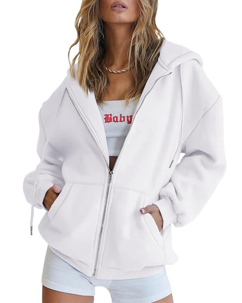 Hoodie Women Oversized Zip Front with Pockets - 6 - Stylewhipped