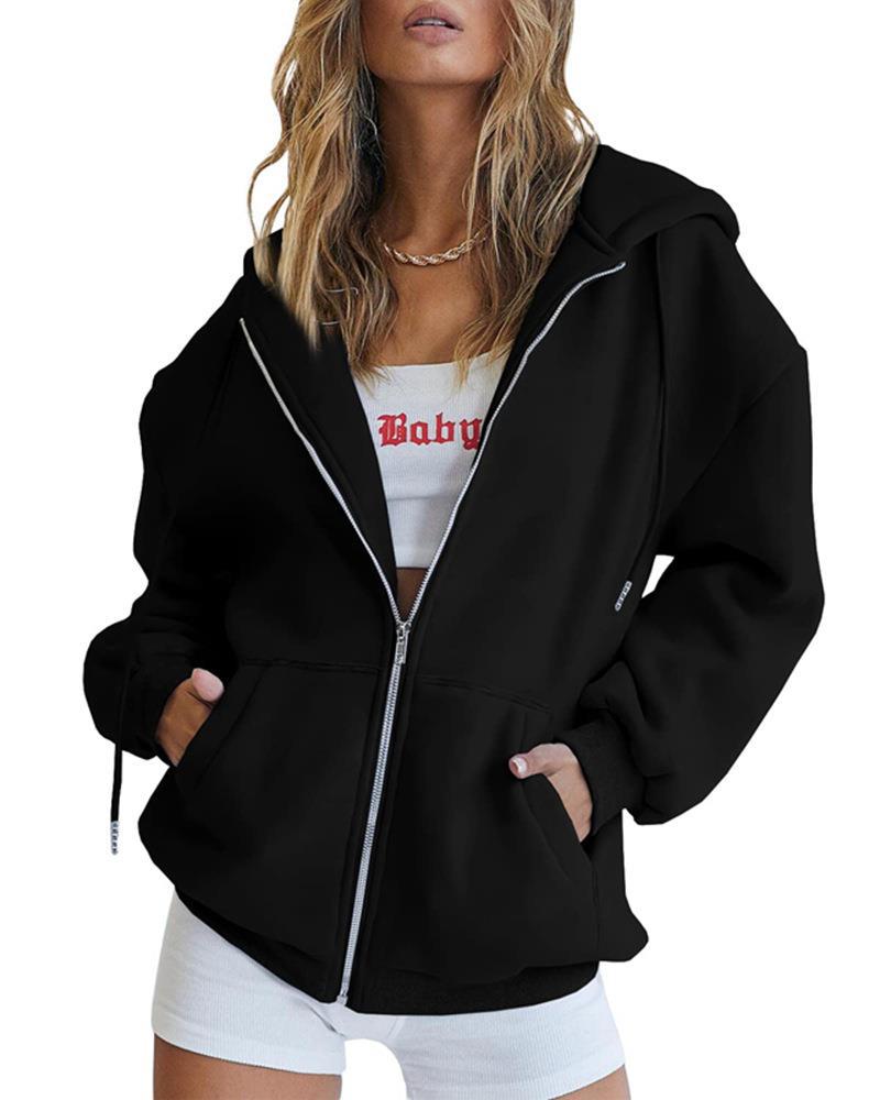 Hoodie Women Oversized Zip Front with Pockets - 7 - Stylewhipped