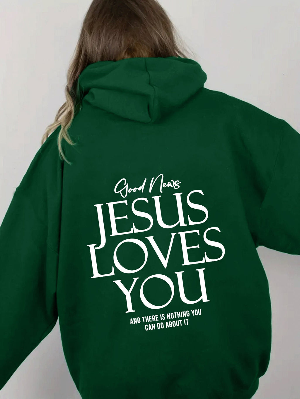 Hoodie for Women with Oversized Fit and 'Jesus Loves You' Print - 2 - Stylewhipped