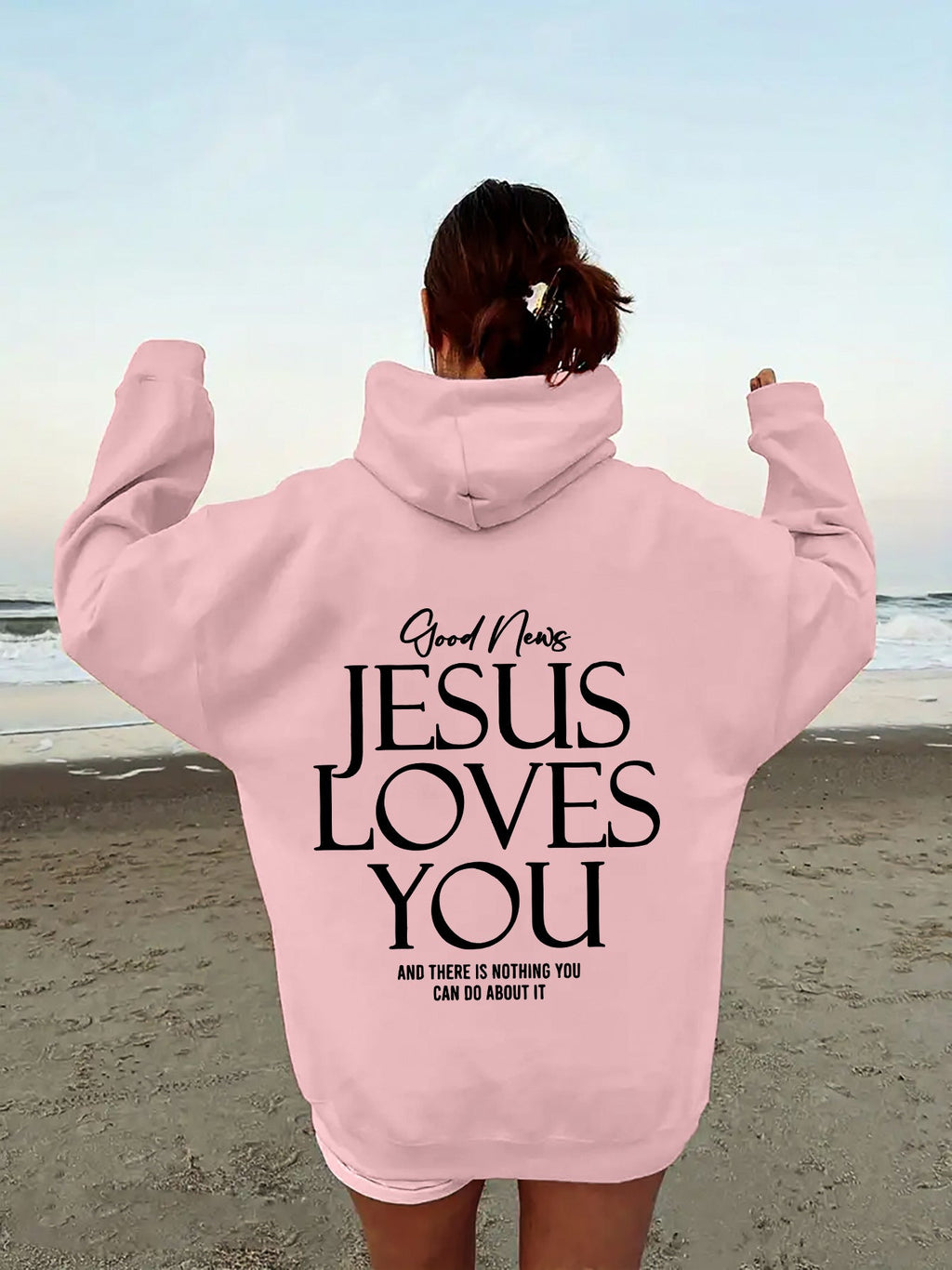 Hoodie for Women with Oversized Fit and 'Jesus Loves You' Print - 3 - Stylewhipped