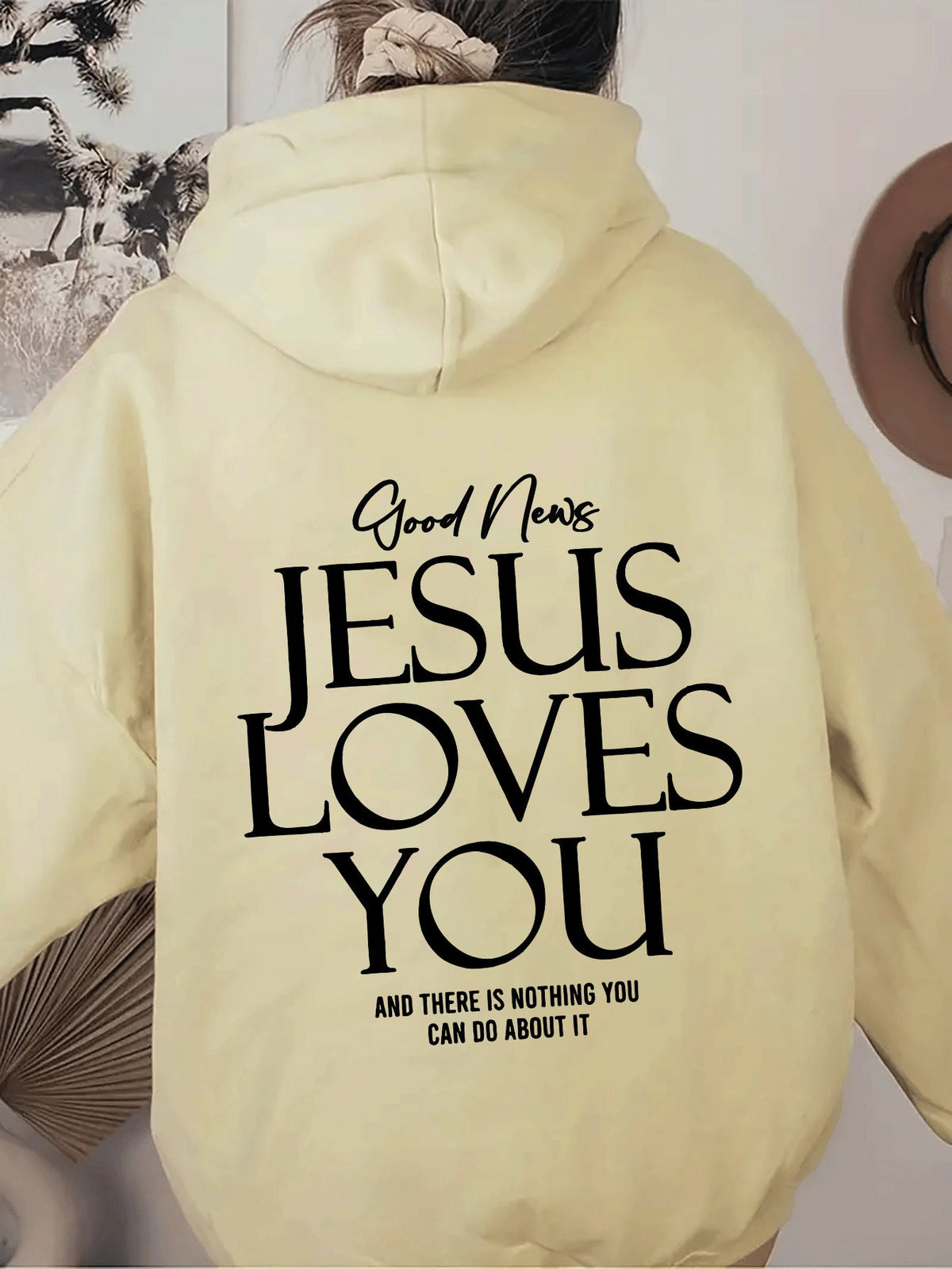 Hoodie for Women with Oversized Fit and 'Jesus Loves You' Print - 5 - Stylewhipped