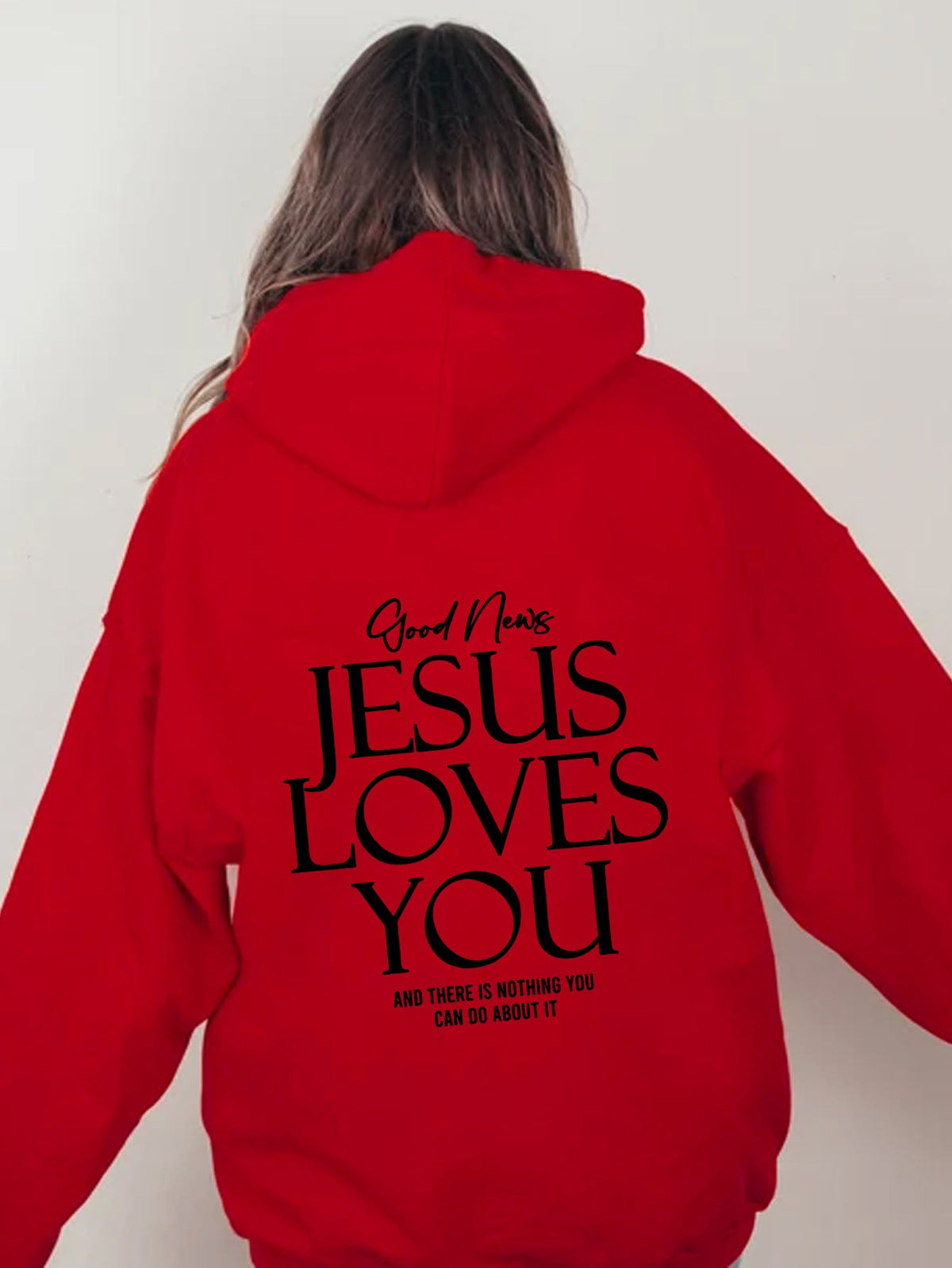 Hoodie for Women with Oversized Fit and 'Jesus Loves You' Print - 6 - Stylewhipped