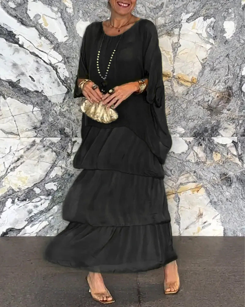 Maxi Dress for Women in Flattering Tiered Design with Batwing Sleeves - 4 - Stylewhipped