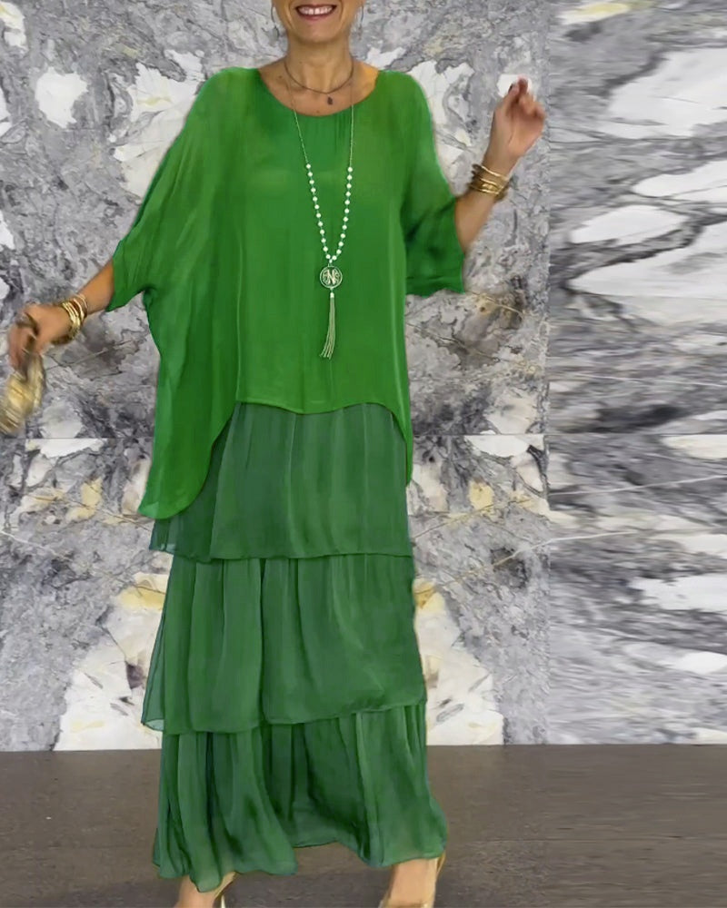 Maxi Dress for Women in Flattering Tiered Design with Batwing Sleeves - 6 - Stylewhipped