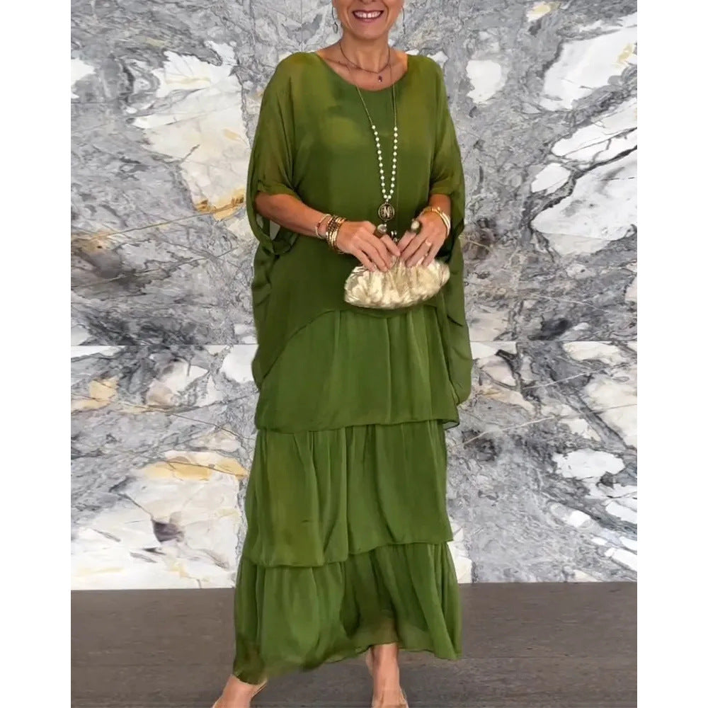Maxi Dress for Women in Flattering Tiered Design with Batwing Sleeves - 7 - Stylewhipped