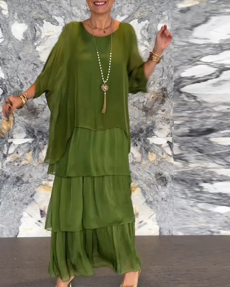 Maxi Dress for Women in Flattering Tiered Design with Batwing Sleeves - 8 - Stylewhipped