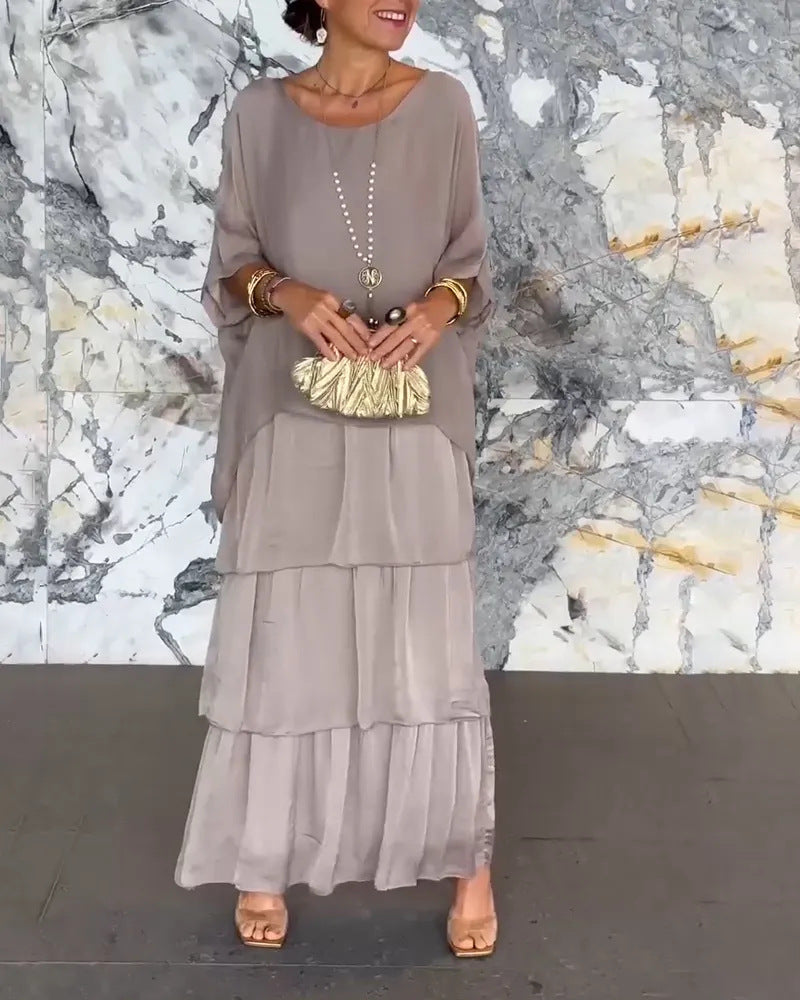 Maxi Dress for Women in Flattering Tiered Design with Batwing Sleeves - 9 - Stylewhipped