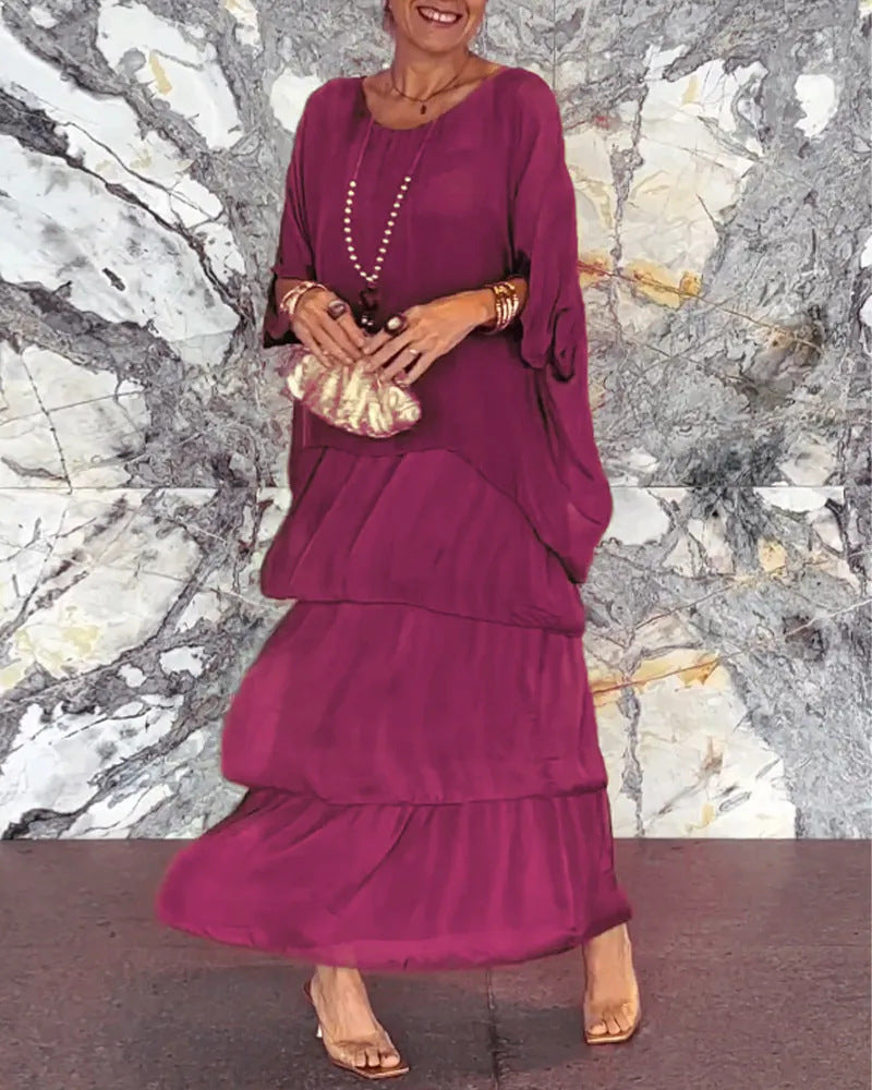 Maxi Dress for Women in Flattering Tiered Design with Batwing Sleeves - 11 - Stylewhipped