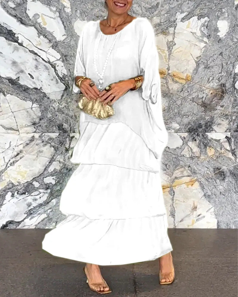Maxi Dress for Women in Flattering Tiered Design with Batwing Sleeves - 14 - Stylewhipped