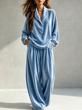 Lounge Set Women Relaxed Fit with Long Sleeves and Wide Leg Trousers - 6 - Stylewhipped