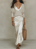 Maxi Dress Women V-Neck Long Sleeve Flattering Fit - 8 - Stylewhipped