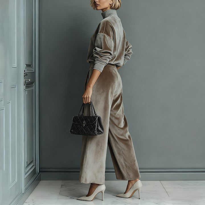 Loungewear Set for Women - High Neck and Wide Leg Design - 1 - Stylewhipped