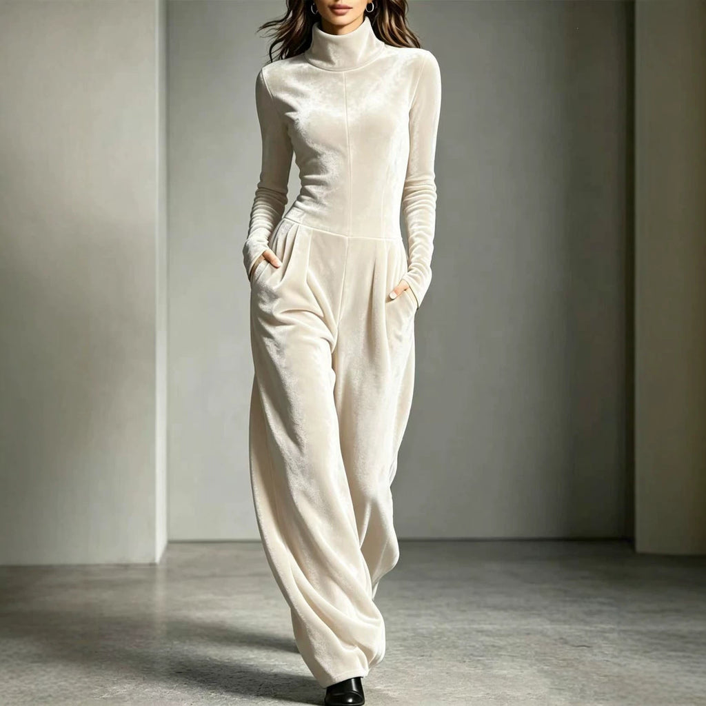 Jumpsuit Women Long Sleeve Relaxed Fit with Stand Collar - 1 - Stylewhipped