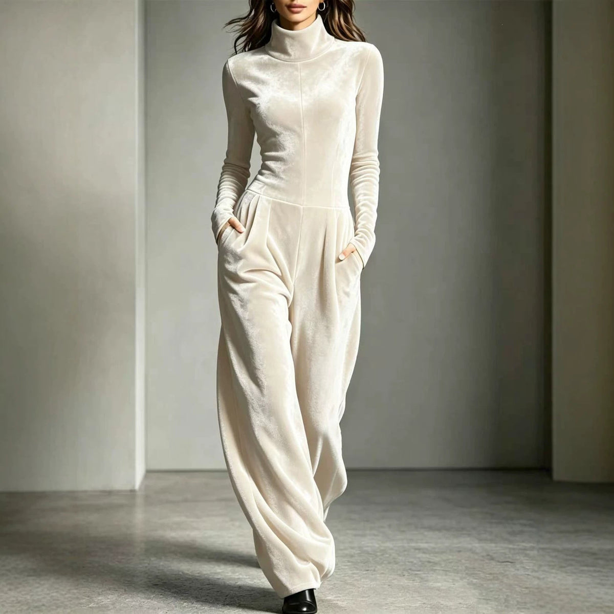Jumpsuit Women Long Sleeve Relaxed Fit with Stand Collar - 1 - Stylewhipped