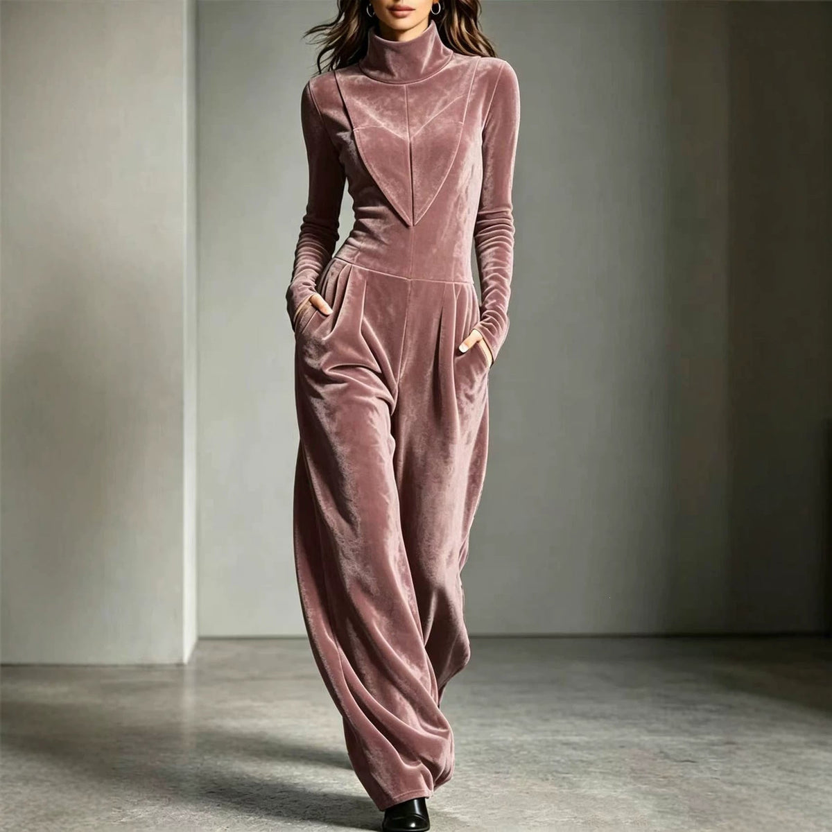 Jumpsuit Women Long Sleeve Relaxed Fit with Stand Collar - 4 - Stylewhipped