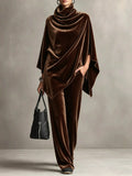 Chic Women's Outfit with Cowl Neck Top and Wide Leg Trousers - 1 - Stylewhipped